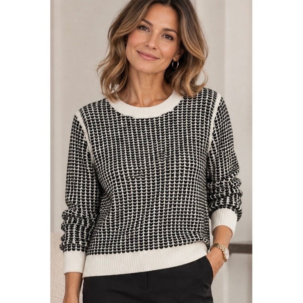 Banana Republic Black White Textured Knit Wool Cashmere Sweater Size M Cozy